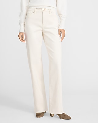 Express Women's High Waisted Relaxed Straight Jeans in Off White