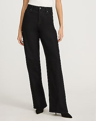 Express Women's High Waisted Relaxed Straight Jeans in Black, size: 0