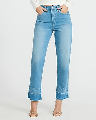 Express Women's High Waisted Released Hem Straight Ankle Jeans in Medium Wash