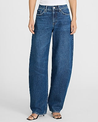 Express Women's High Waisted Barrel Jeans in Dark Wash