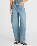Express Women's High Waisted Barrel Jeans in Medium Wash