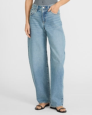 Express Women's High Waisted Barrel Jeans in Medium Wash