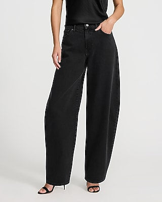 Express Women's High Waisted Barrel Jeans in Black, size: 0