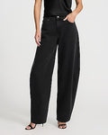 Express Women's High Waisted Black Barrel Jeans in Pitch Black
