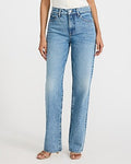 Express Women's High Waisted Medium Wash Straight Jeans in Blue, size: 0