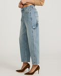 Express Women's Mid Rise Side Tab Barrel Jeans in Light Wash
