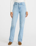 Express Women's High Waisted Light Wash Straight Jeans in Blue, size: 0