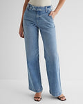 Express Women's High Waisted Wide Leg Palazzo Jeans in Medium Wash