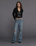 Express Women's High Waisted Medium Wash 50/50 Rigid Stretch Ripped Wide Leg Palazzo Jeans in Light Wash