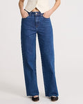 Express Women's High Waisted 50/50 Rigid Stretch Wide Leg Palazzo Jeans in Dark Wash