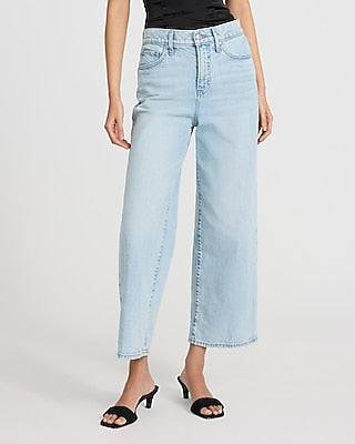 Express Women's High Waisted Light Wash Wide Leg Palazzo Ankle Jeans in Medium Wash