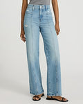 Express Women's High Waisted Light Wash Seamed Wide Leg Palazzo Jeans in Blue, size: 0