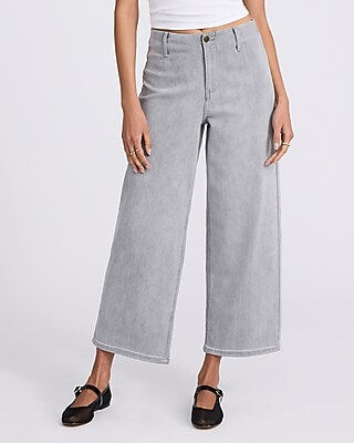 Express Women's High Waisted Gray Wash Wide Leg Palazzo Ankle Jeans in Pitch Black