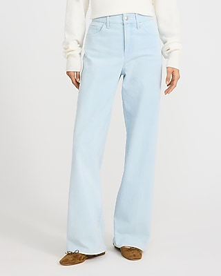 Express Women's High Waisted Light Wash Wide Leg Palazzo Jeans in Blue, size: 0