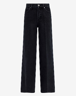 Express Women's High Waisted Black Wide Leg Palazzo Jeans in Pitch Black