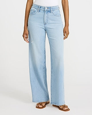 Express Women's High Waisted Light Wash Wide Leg Palazzo Ankle Jeans in Blue, size: 0