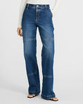 Express Women's High Waisted Dark Wash Wide Leg Palazzo Carpenter Jeans in Blue, size: 0