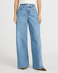 Express Women's High Waisted Relaxed Wide Leg Palazzo Stretch Jeans in Blue, size: 0