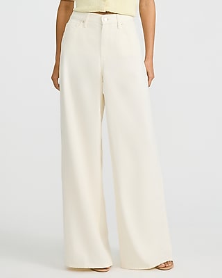 Express Women's High Waisted Relaxed Wide Leg Palazzo Jeans in Ivory