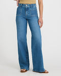 Express Women's High Waisted Patch Pocket Wide Leg Palazzo Jeans in Medium Wash