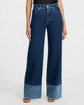 Express Women's High Waisted Wide Leg Palazzo Contrast Hem Jeans in Dark Wash