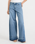 Express Women's High Waisted Light Wash Released Hem Relaxed Wide Leg Palazzo Jeans in Blue, size: 0