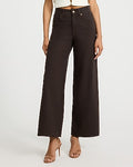 Express Women's High Waisted Chocolate Brown Raw Hem Wide Leg Palazzo Ankle Jeans in Chocolate Truffle