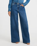 Express Women's High Waisted Dark Wash Relaxed Wide Leg Palazzo Jeans in Blue, size: 0