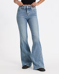 Express Women's Mid Rise Twist Seam Hyper Sculpt '70S Flare Jeans in Light Wash