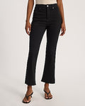 Express Women's High Waisted Stay Black Raw Hem Cropped Flare Jeans in Pitch Black