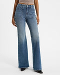 Express Women's Mid Rise Medium Wash Curvy FlexX '70S Flare Jeans in Light Wash