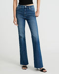 Express Women's High Waisted Raw Hem Curvy FlexX '70S Flare Jeans in Medium Wash
