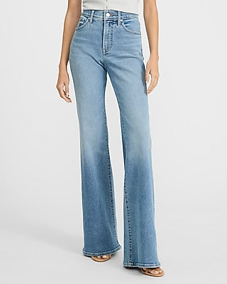 Express Women's High Waisted '70S Flare Jeans in Light Wash