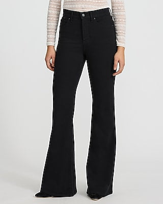 Express Women's High Waisted Stay '70S Flare Jeans in Black, size: 0