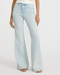 Express Women's High Waisted Light Wash Tall Hem 70S Flare Jeans in Blue, size: 0