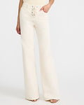 Express Women's High Waisted Ivory Lace Up Relaxed Flare Jeans in White, size: 0