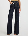 Express Women's High Waisted Patch Pocket Relaxed Flare Jeans in Dark Wash