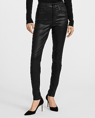 Express Women's High Waisted Coated Skinny Jeans in Black, size: 0