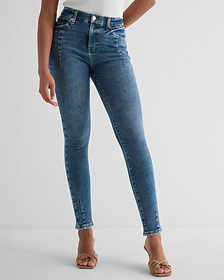 Express Women's High Waisted Seam Curvy FlexX Skinny Jeans in Medium Wash