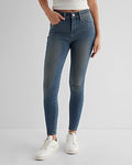 Express Women's Mid Rise Ripped Skinny Jeans in Medium Wash