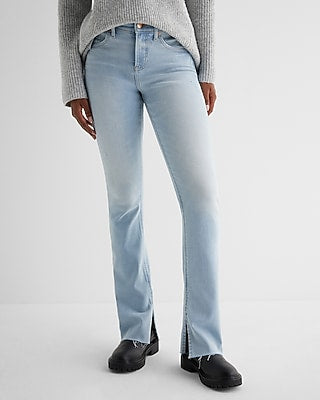 Express Women's Mid Rise Raw Hem Skyscraper Jeans in Light Wash