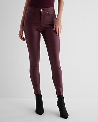 Express Women's High Waisted Burgundy Coated Skinny Jeans in Wine