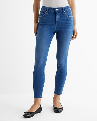 Express Women's Mid Rise Curvy FlexX Cropped Skinny Jeans in Medium Wash