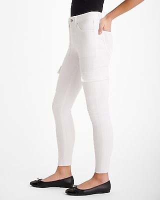 Express Women's Mid Rise Skinny Cargo Jeans in White