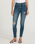 Express Women's Mid Rise Ripped Skinny Jeans in Dark Wash