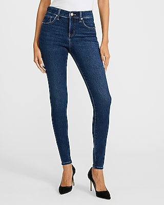 Express Women's Mid Rise Skinny Jeans in Dark Wash