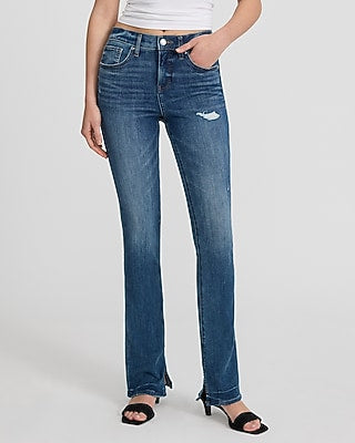 Express Women's Mid Rise Distressed Skyscraper Jeans in Medium Wash