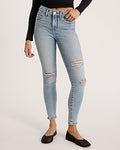 Express Women's Mid Rise Ripped Hyper Sculpt Skinny Jeans in Light Wash