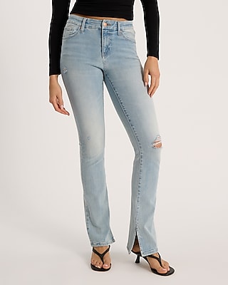 Express Women's Mid Rise Ripped Skyscraper Jeans in Light Wash