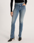 Express Women's Mid Rise Medium Wash Raw Hem Curvy FlexX Skyscraper Jeans in Light Wash